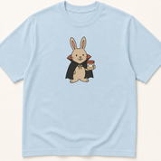 Alternate view of the illustrated Rabbit in Vampire Costume with Specimen Cup garment-dyed t-shirt.