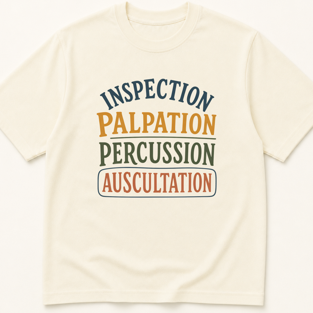 Garment-dyed unisex t-shirt printed with 'Inspection Palpation' — Family Medicine humor tee for General Medicine, Internal Medicine, and Nursing professionals.