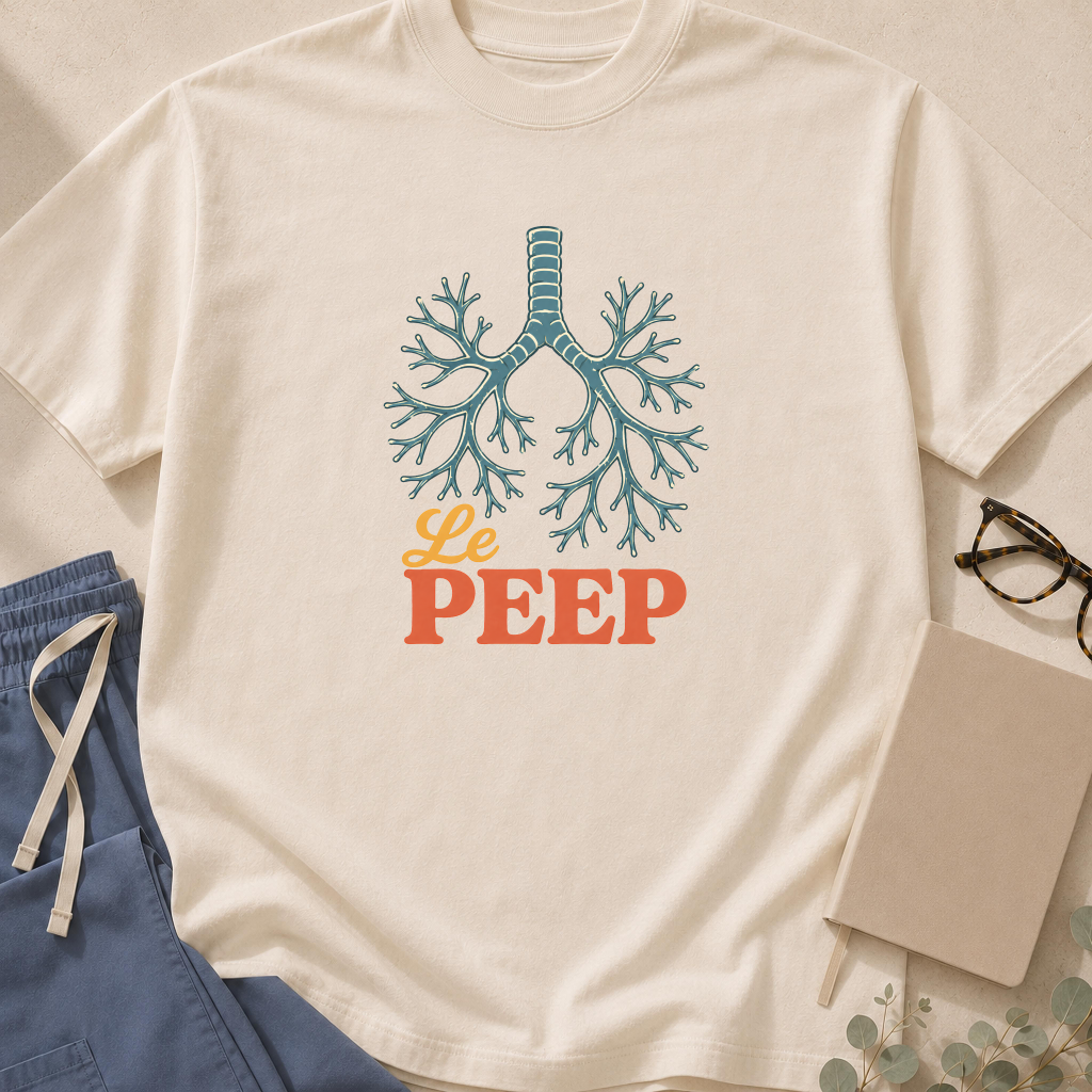 Garment-dyed unisex t-shirt printed with "Le PEEP" — critical care and respiratory therapy humor tee for ICU teams