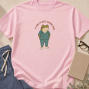 Butter colorway of the 'It Sure Is Quiet Around Here' garment-dyed frog t-shirt.