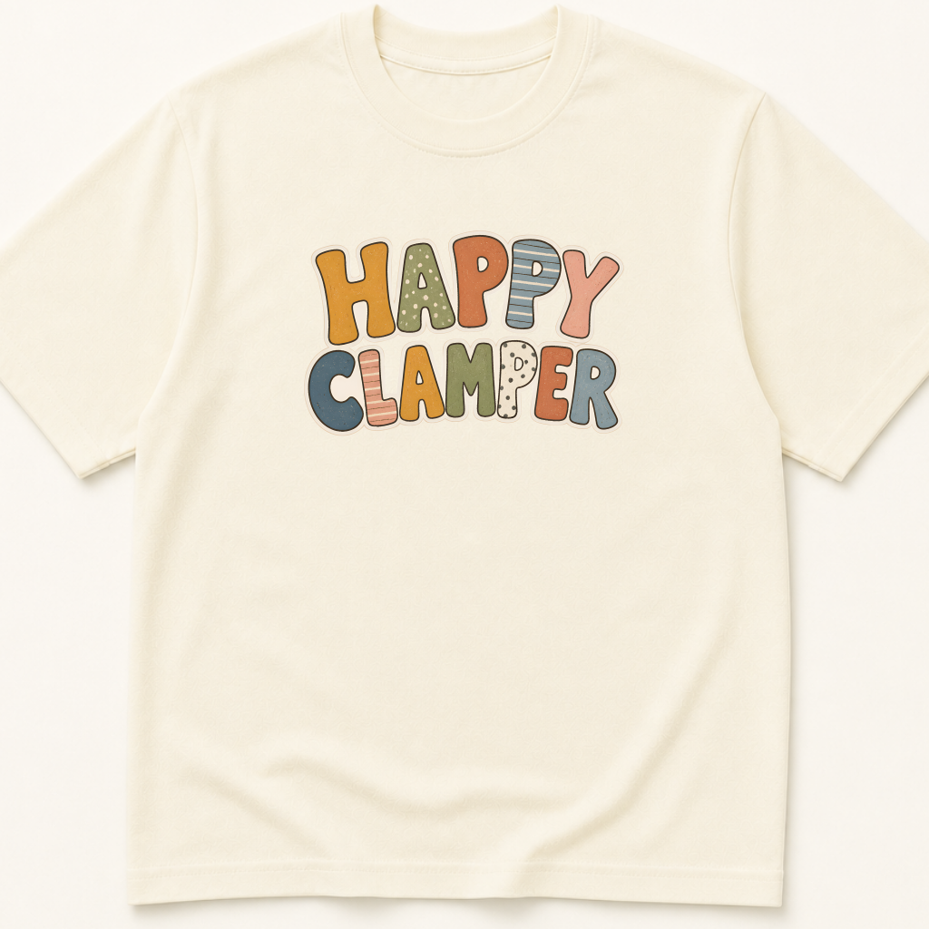 Garment-dyed unisex t-shirt printed with 'Happy Clamper' — Nursing humor tee for Surgery and Surgical Technology professionals.