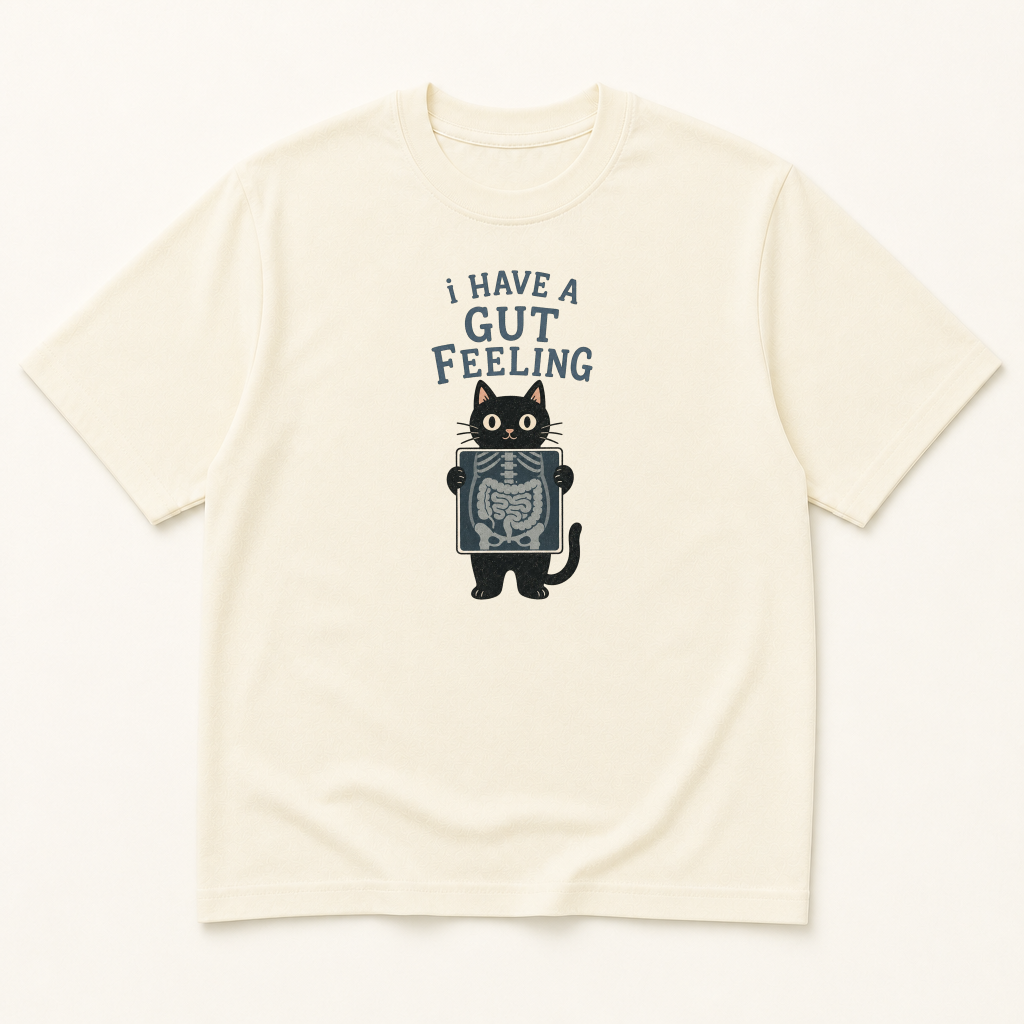 Garment-dyed unisex t-shirt printed with 'Gut Feeling' — Family Medicine humor tee for Gastroenterology, General Medicine, and Internal Medicine professionals.