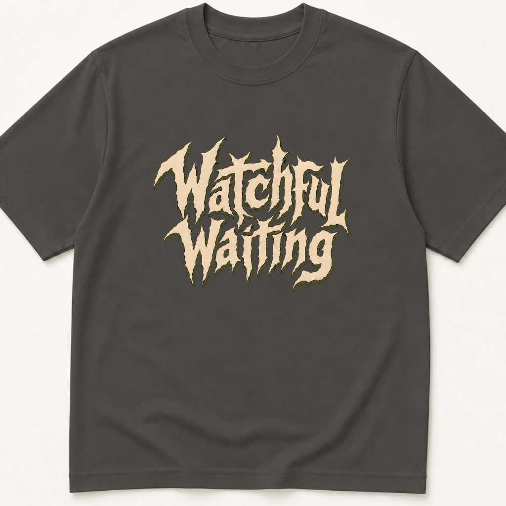 Alternate view of the 'Watchful Waiting' garment-dyed t-shirt.