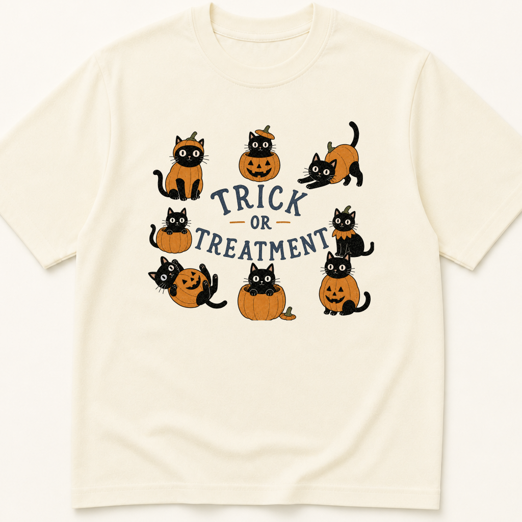 Garment-dyed unisex t-shirt printed with 'Trick or Treatment' — Epidemiology humor tee for Evidence-Based Medicine, Family Medicine, and Internal Medicine professionals.