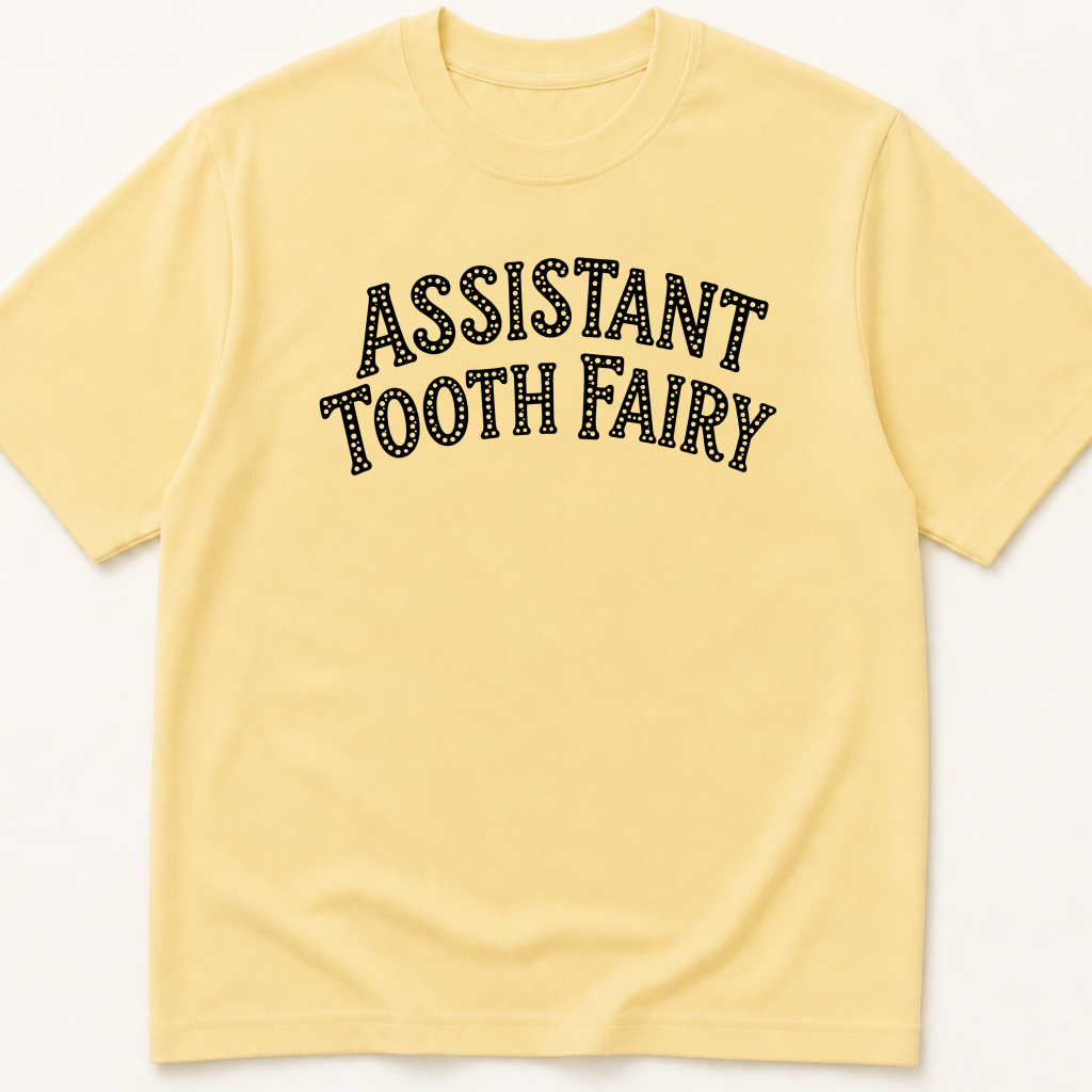 Alternate view of the illustrated Assistant Tooth Fairy garment-dyed t-shirt.