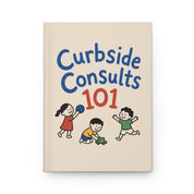 Cream hardcover journal front cover with 'Curbside Consults 101' and three drawn children playing