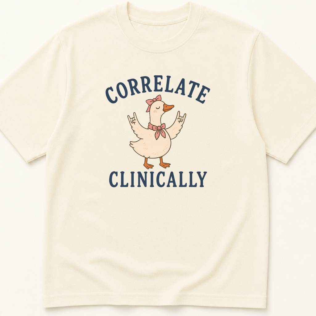 Garment-dyed unisex t-shirt printed with 'Correlate Clinically' — Pathology humor tee for Radiology professionals.