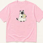 Alternate view of the illustrated Cat in Ghost Costume Holding a Petri Dish garment-dyed t-shirt.
