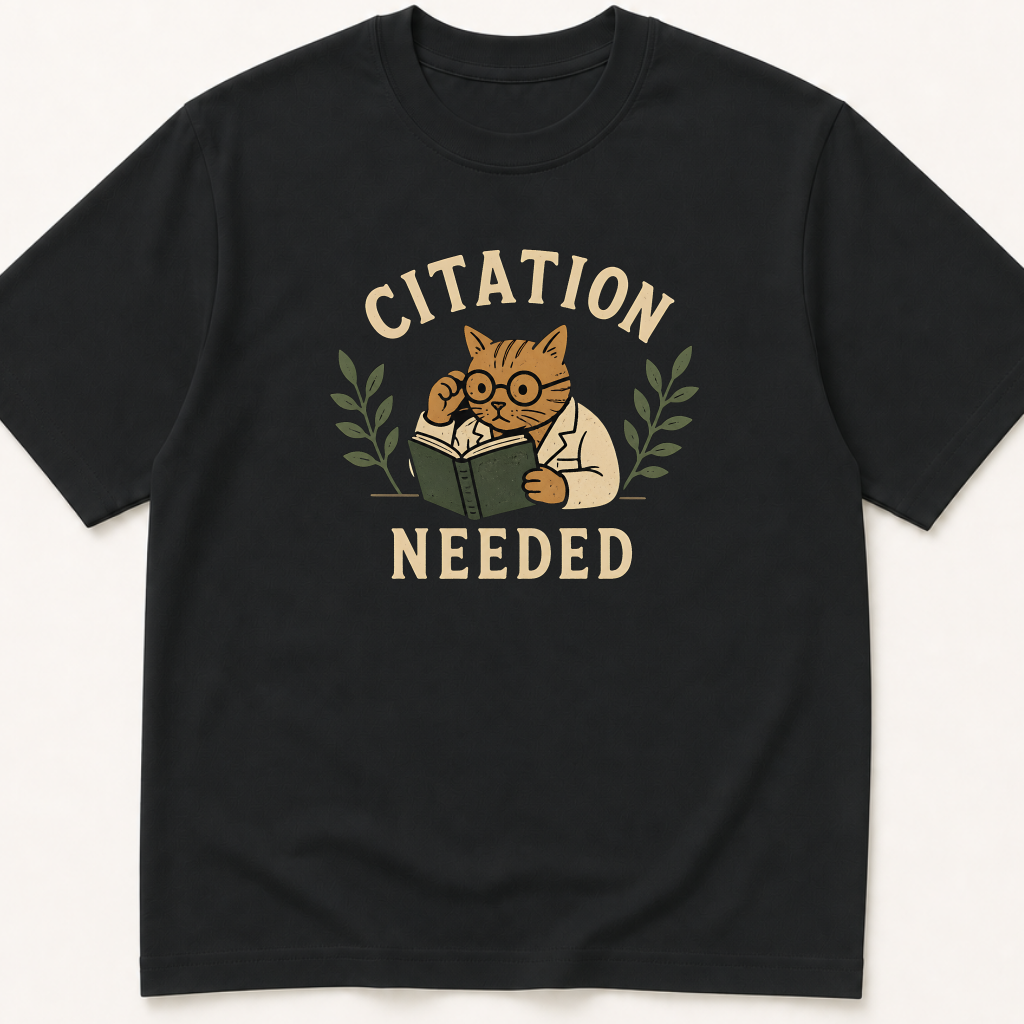 Garment-dyed unisex t-shirt printed with 'Citation Needed' — Evidence-Based Medicine humor tee for Family Medicine, Internal Medicine, and Medical School professionals.
