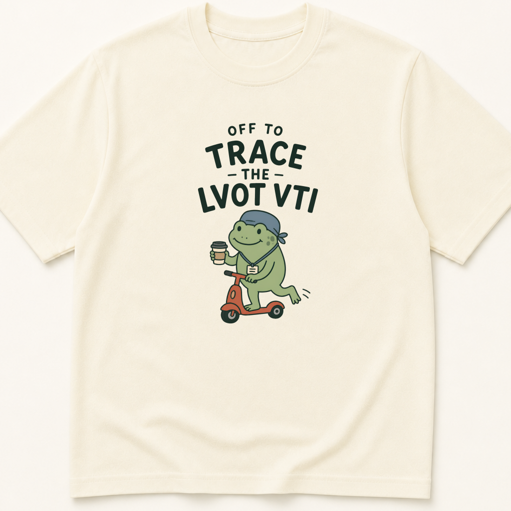 Garment-dyed unisex t-shirt printed with 'Off to Trace the LVOT VTI' — Cardiology humor tee for Critical Care, Echocardiography, and Sonography professionals.