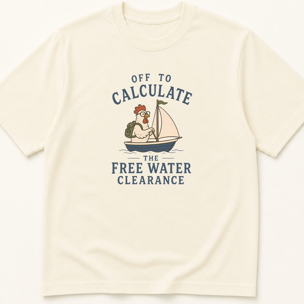 Garment-dyed unisex t-shirt printed with 'Off to Calculate the Free Water Clearance' — Critical Care humor tee for Internal Medicine, Nephrology, and Nursing professionals.