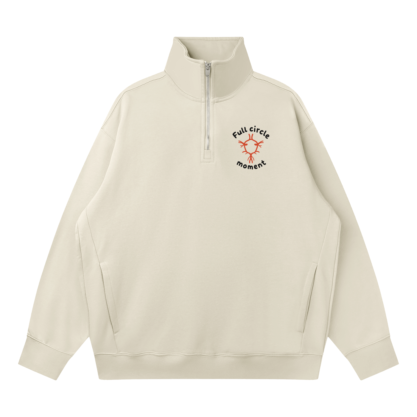 Light gray quarter-zip sweatshirt with 'Full Circle Moment' Circle of Willis design