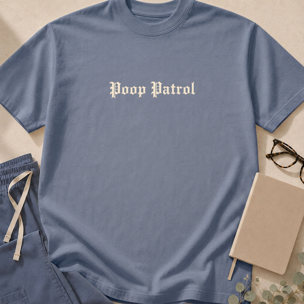 Alternate Yam colorway of the "Poop Patrol" garment-dyed gastroenterology t-shirt