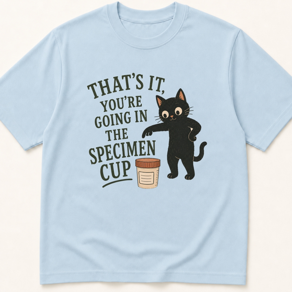 Alternate view of the 'That's It, You Are Going in the Specimen Cup' garment-dyed t-shirt.