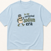 Garment-dyed unisex t-shirt printed with 'In My Corrected Sodium Era' — Critical Care humor tee for Emergency Medicine, Endocrinology, and Internal Medicine professionals.