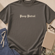 Alternate Espresso colorway of the "Poop Patrol" garment-dyed gastroenterology t-shirt