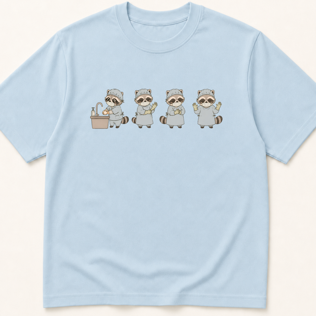 Alternate view of the illustrated Scrubbing In Raccoon garment-dyed t-shirt.
