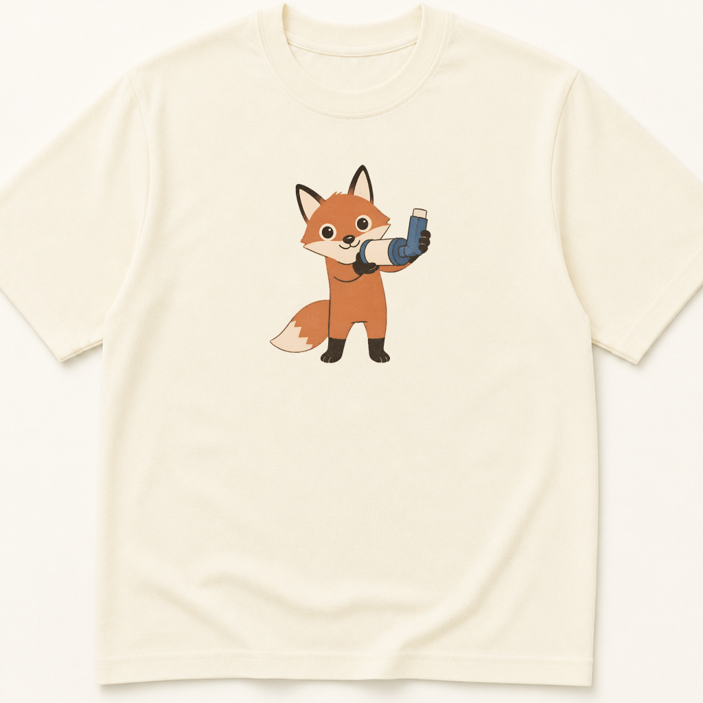 Garment-dyed unisex t-shirt featuring an illustrated Fox with Inhaler and Spacer design — Family Medicine humor tee for Pediatrics, Pulmonology, and Respiratory Therapy professionals.
