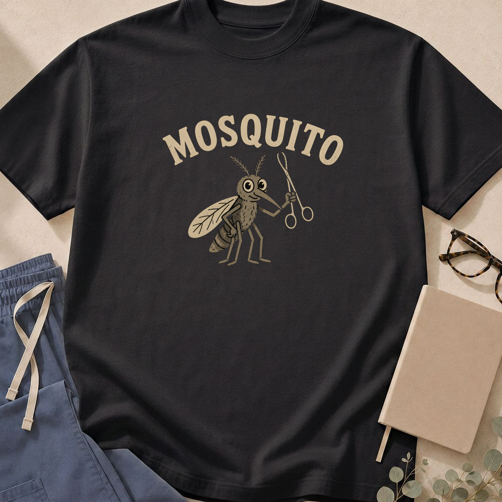 Garment-dyed unisex t-shirt featuring a mosquito graphic — infectious disease humor tee for public health professionals.