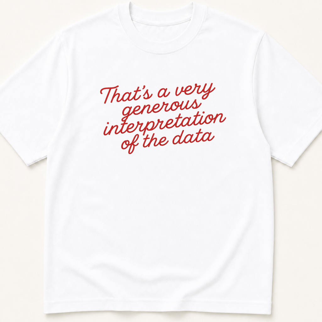 Alternate view of the 'That's a Very Generous Interpretation of the Data' garment-dyed t-shirt.
