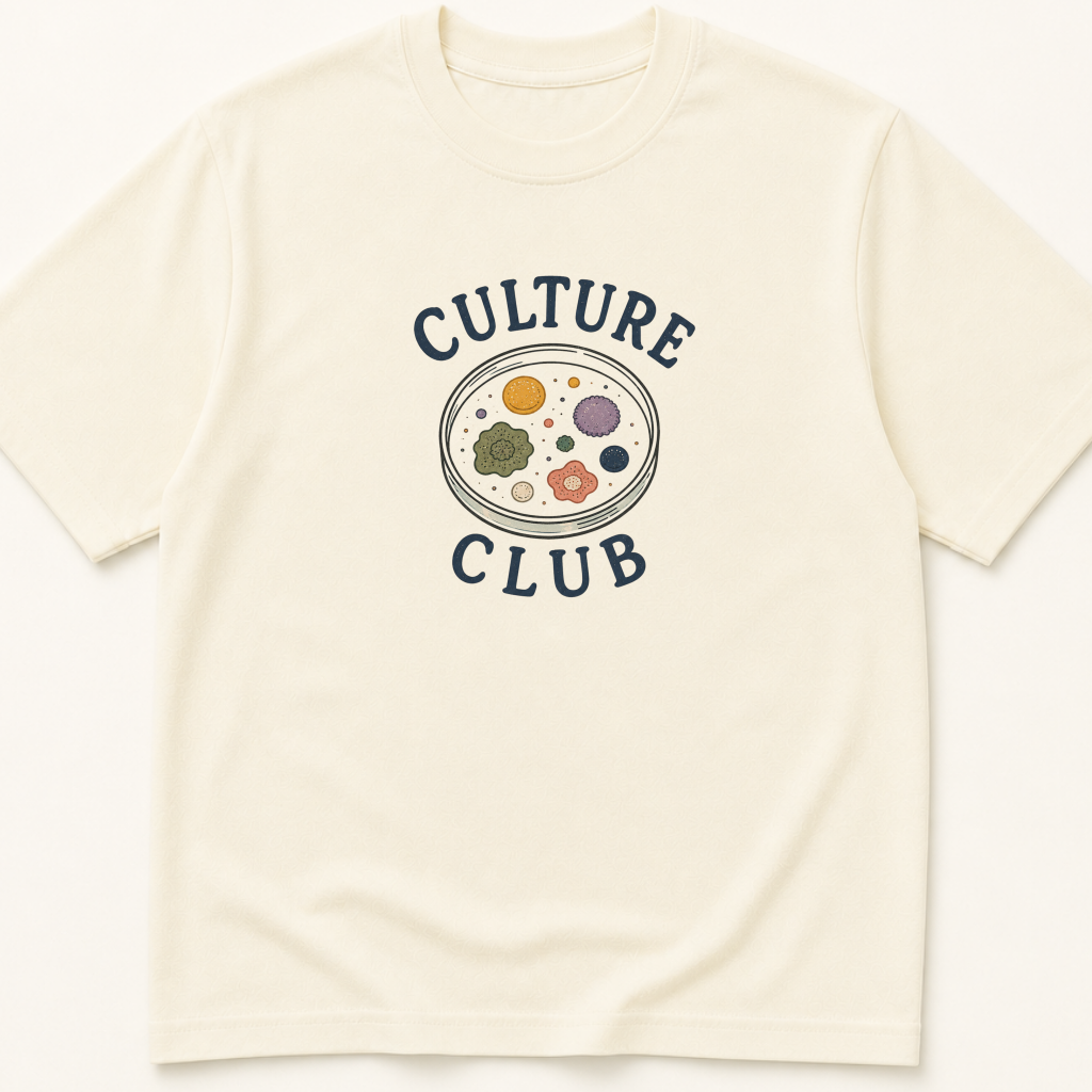 Garment-dyed unisex t-shirt featuring an illustrated Culture Club Petri Dish design — Infectious Disease humor tee for Laboratory Medicine and Microbiology professionals.