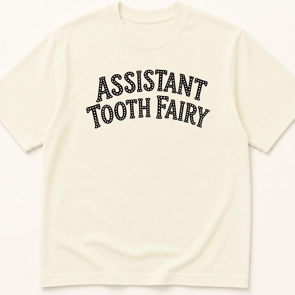 Garment-dyed unisex t-shirt featuring an illustrated Assistant Tooth Fairy design — a Dental humor tee.