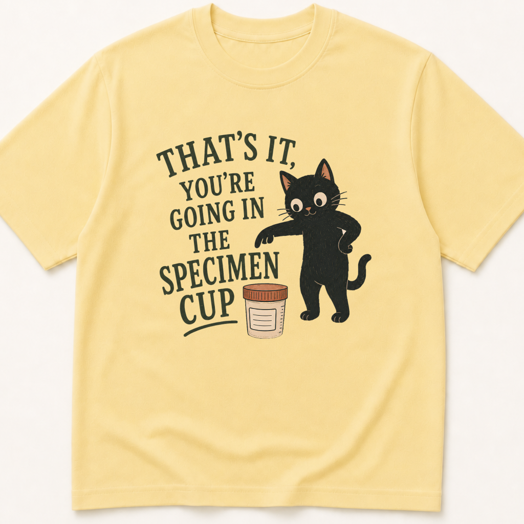 Alternate view of the 'That's It, You Are Going in the Specimen Cup' garment-dyed t-shirt.