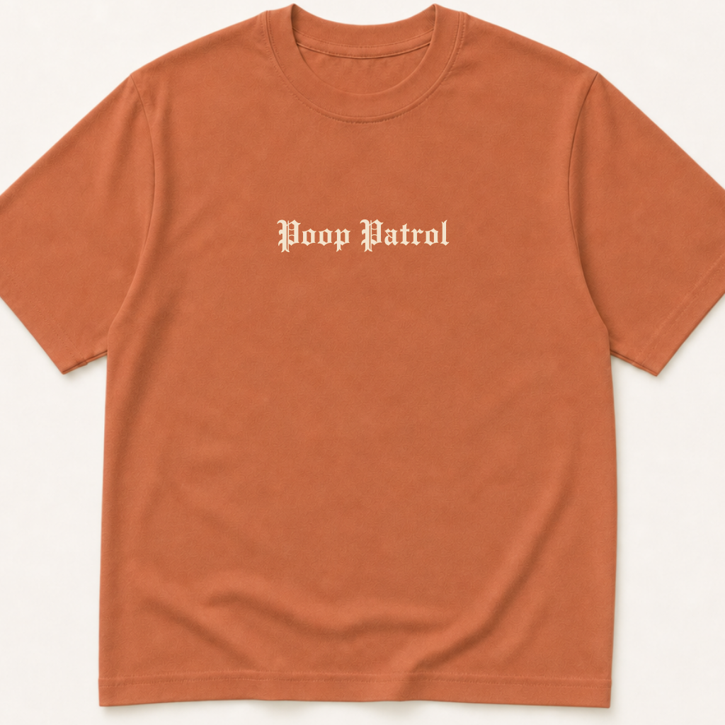 Garment-dyed unisex t-shirt printed with 'Poop Patrol' — Family Medicine humor tee for Gastroenterology, Nursing, and Pediatrics professionals.