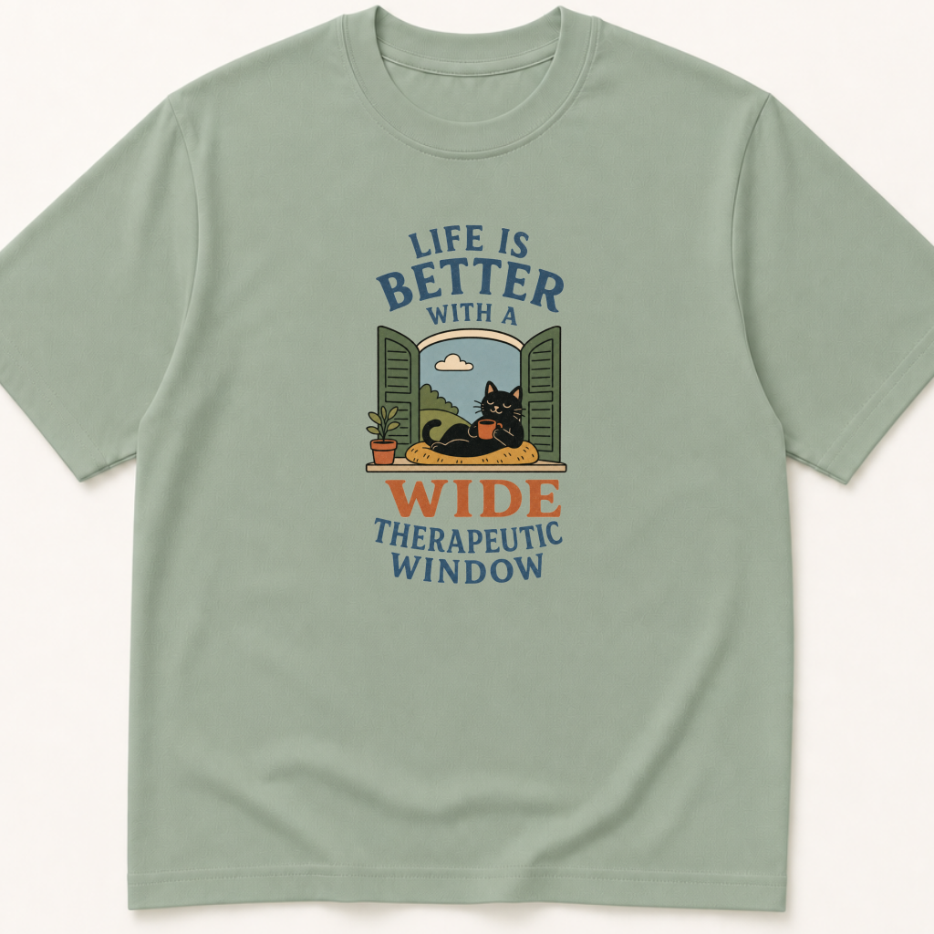 Alternate view of the illustrated Life is Better With a Wide Therapeutic Window garment-dyed t-shirt.