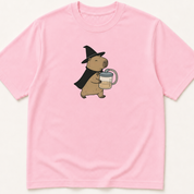 Alternate view of the illustrated Capybara in Witch Costume Holding a Suction Canister garment-dyed t-shirt.