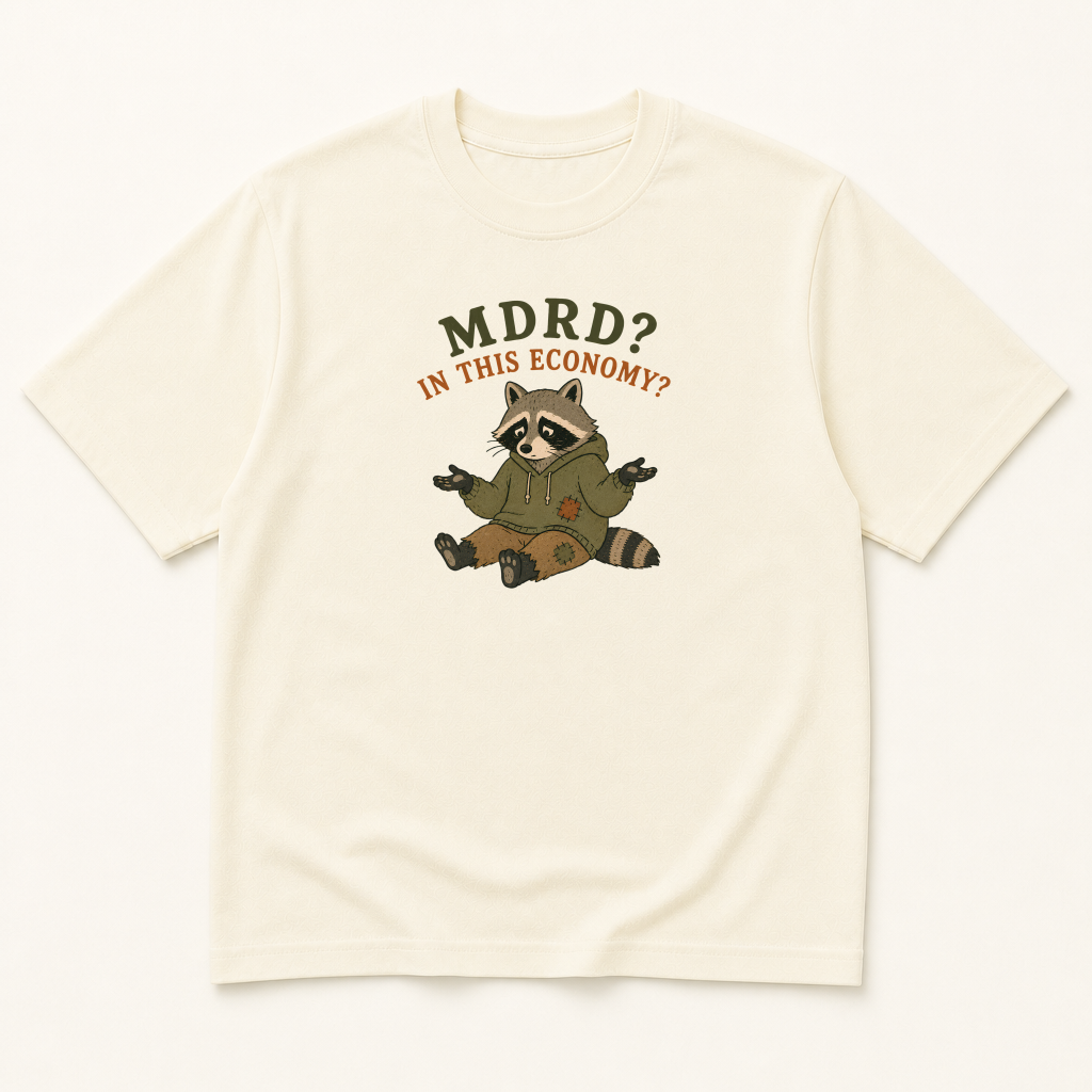 Garment-dyed unisex t-shirt printed with 'MDRD in This Economy' — Internal Medicine humor tee for Nephrology and Pharmacy professionals.