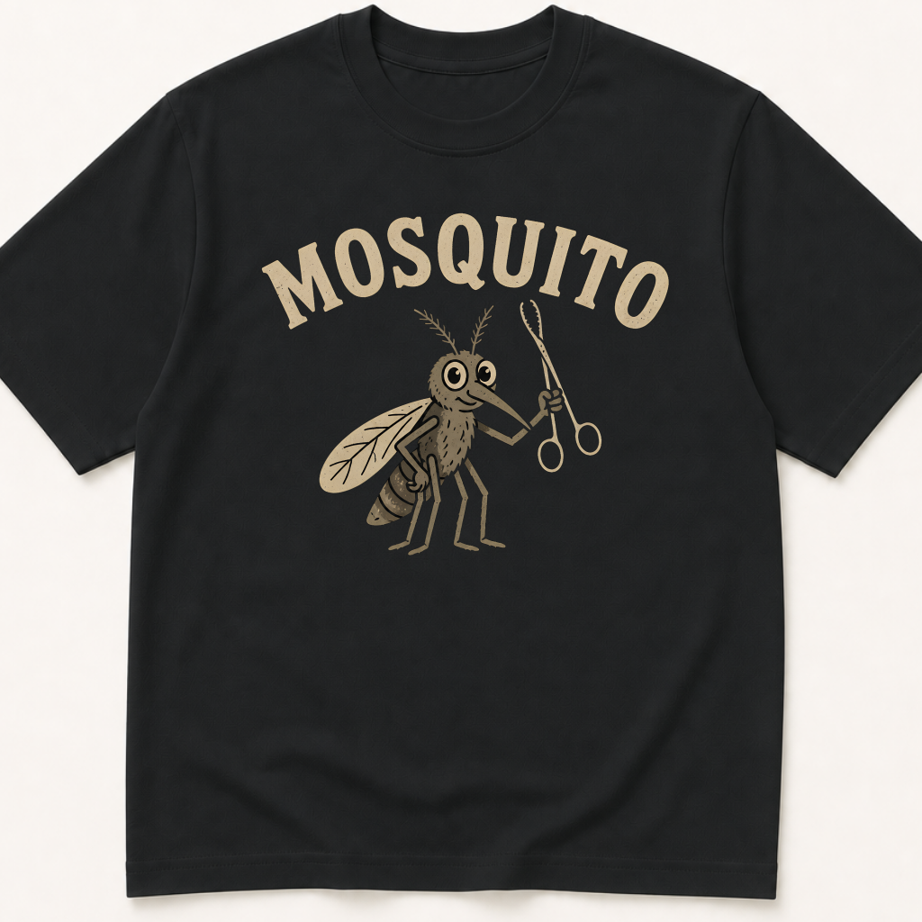 Garment-dyed unisex t-shirt printed with 'Mosquito Forceps' — Surgery humor tee for Surgical Technology professionals.