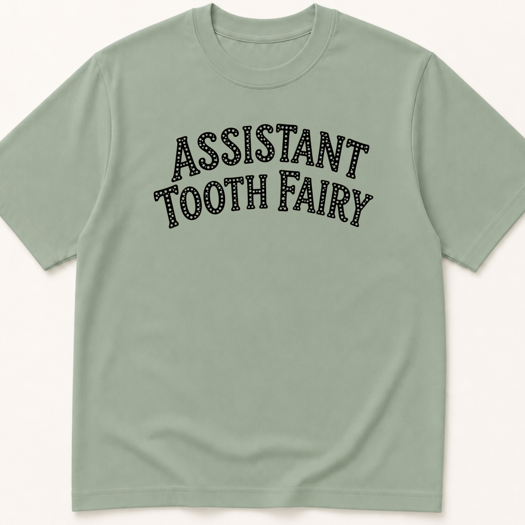 Alternate view of the illustrated Assistant Tooth Fairy garment-dyed t-shirt.