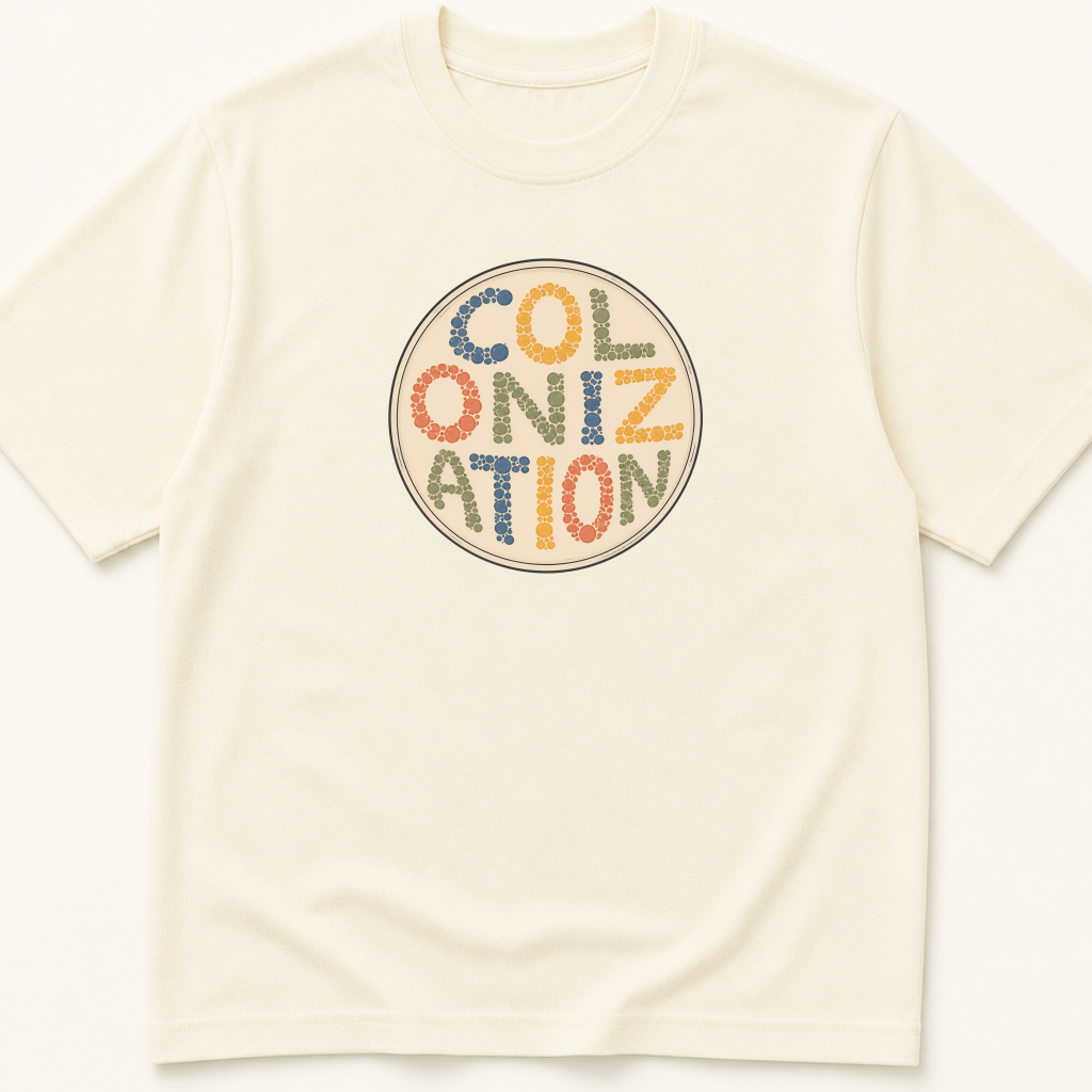 Alternate view of the illustrated Colonization Petri Dish garment-dyed t-shirt.