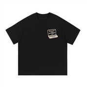 Mockup of a black cotton T-shirt with a laptop design reading 'But did you document it?'