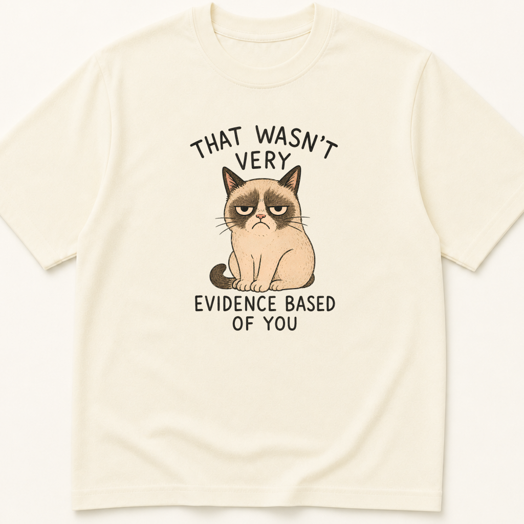 Garment-dyed unisex t-shirt printed with 'That Wasn't Very Evidence Based of You' — Epidemiology humor tee for Evidence-Based Medicine, Family Medicine, and Internal Medicine professionals.