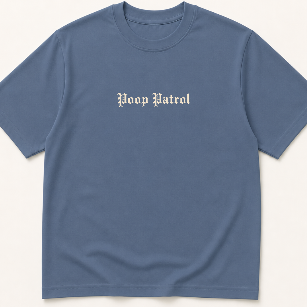 Alternate view of the 'Poop Patrol' garment-dyed t-shirt.