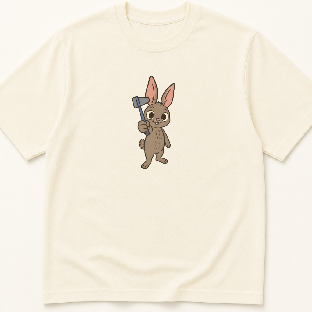 Garment-dyed unisex t-shirt featuring an illustrated Rabbit with Reflex Hammer design — Family Medicine humor tee for Neurology and PM&R professionals.