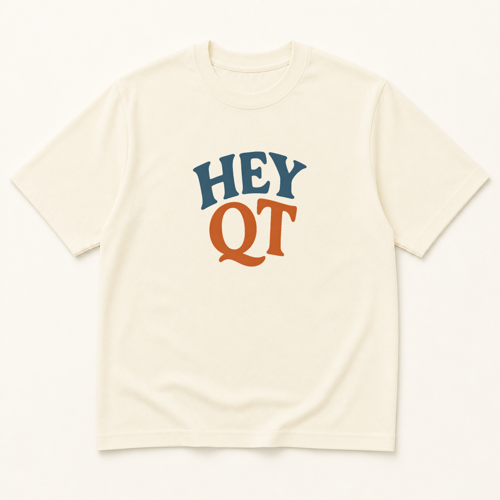 Garment-dyed unisex t-shirt printed with 'Hey QT' — Cardiology humor tee for Electrophysiology, Emergency Medicine, and Nursing professionals.