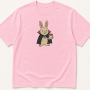Alternate view of the illustrated Rabbit in Vampire Costume with Specimen Cup garment-dyed t-shirt.