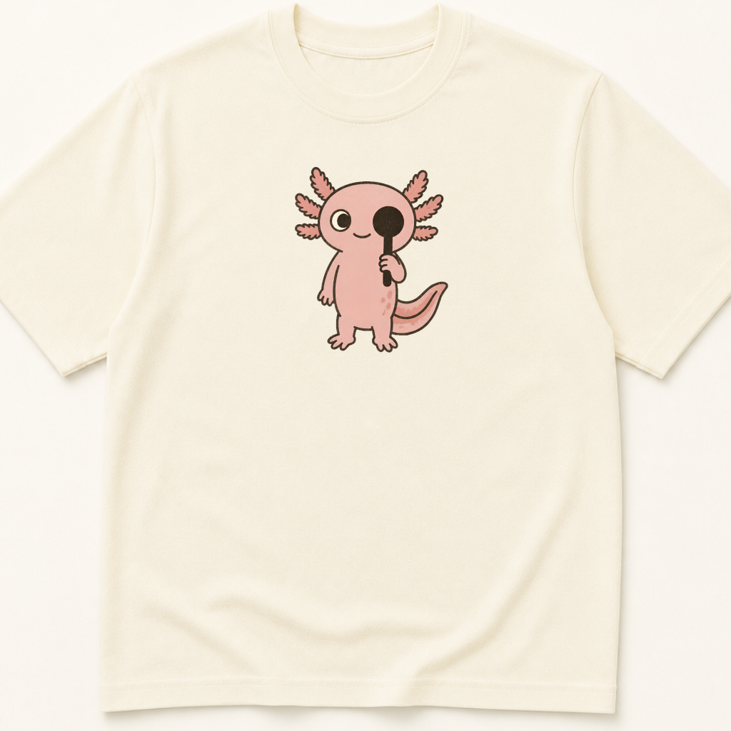 Garment-dyed unisex t-shirt featuring an illustrated Axolotl with Snellen Cover design — Ophthalmology humor tee for Optometry professionals.