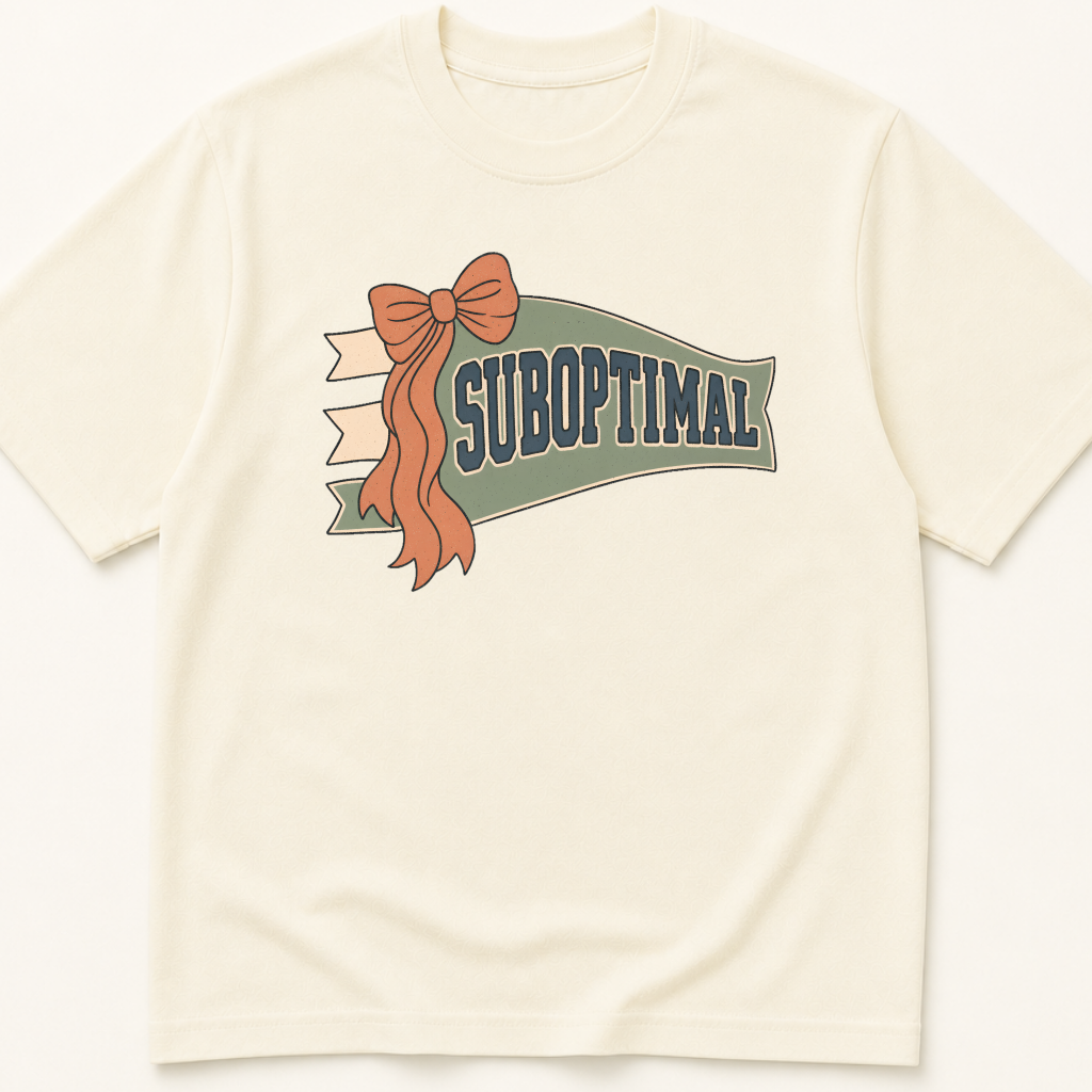 Garment-dyed unisex t-shirt printed with 'Suboptimal' — Critical Care humor tee for General Medicine, Hospital Medicine, and Internal Medicine professionals.