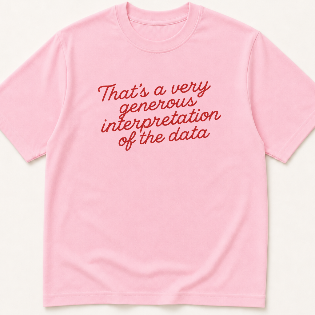 Alternate view of the 'That's a Very Generous Interpretation of the Data' garment-dyed t-shirt.