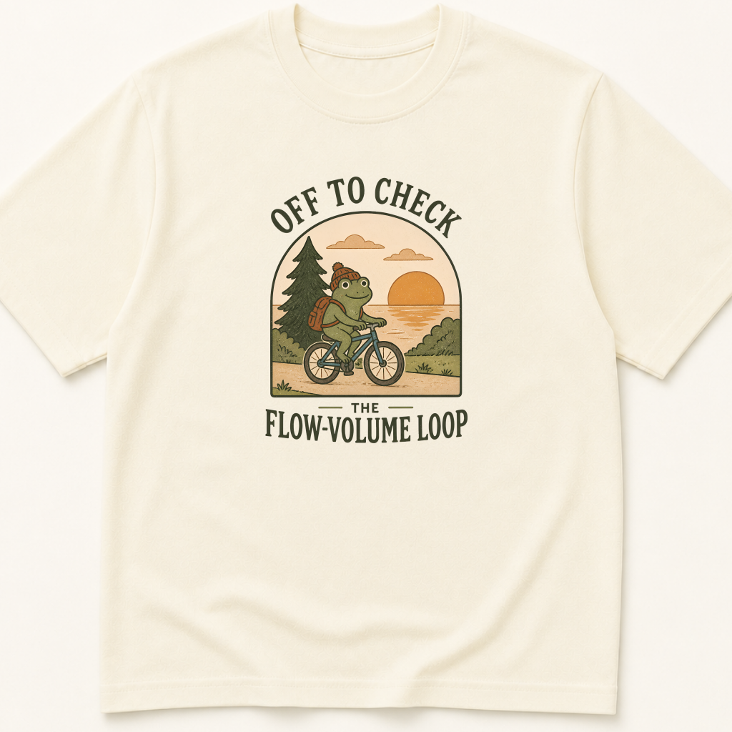 Garment-dyed unisex t-shirt printed with 'Check the Flow Volume Loops' — Internal Medicine humor tee for Pulmonology and Respiratory Therapy professionals.