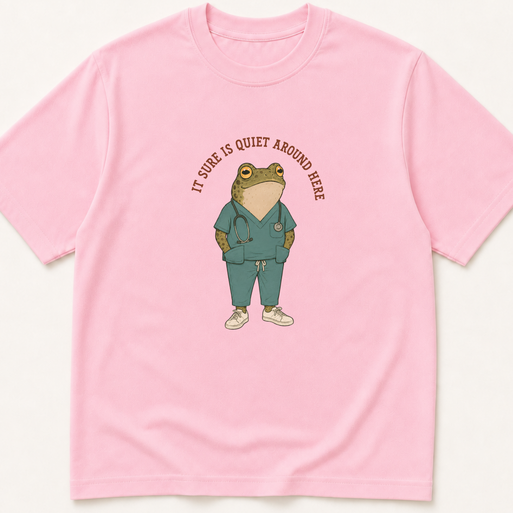Alternate view of the illustrated It Sure Is Quiet Around Here Frog garment-dyed t-shirt.