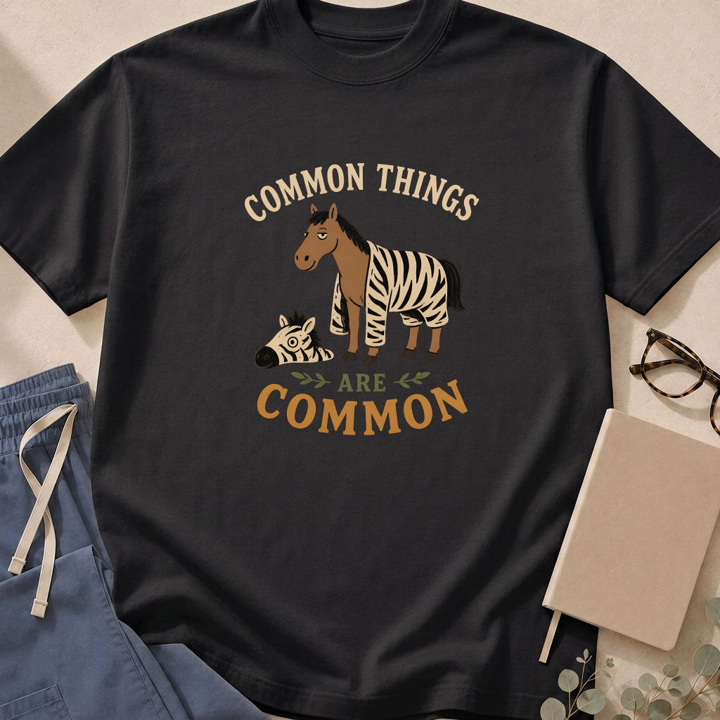Garment-dyed unisex t-shirt printed with 'Common Things Are Common' — internal medicine humor tee for primary care providers.