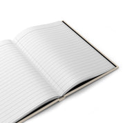 Open journal showing lined interior pages and a cream hardcover edge