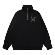 Black quarter-zip sweatshirt with 'Le Peep' lungs design
