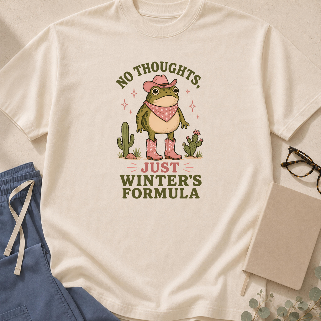 Garment-dyed unisex t-shirt printed with "No Thoughts, Just Winter's Formula" — acid-base and critical care humor tee
