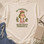 Garment-dyed unisex t-shirt printed with "No Thoughts, Just Winter's Formula" — acid-base and critical care humor tee